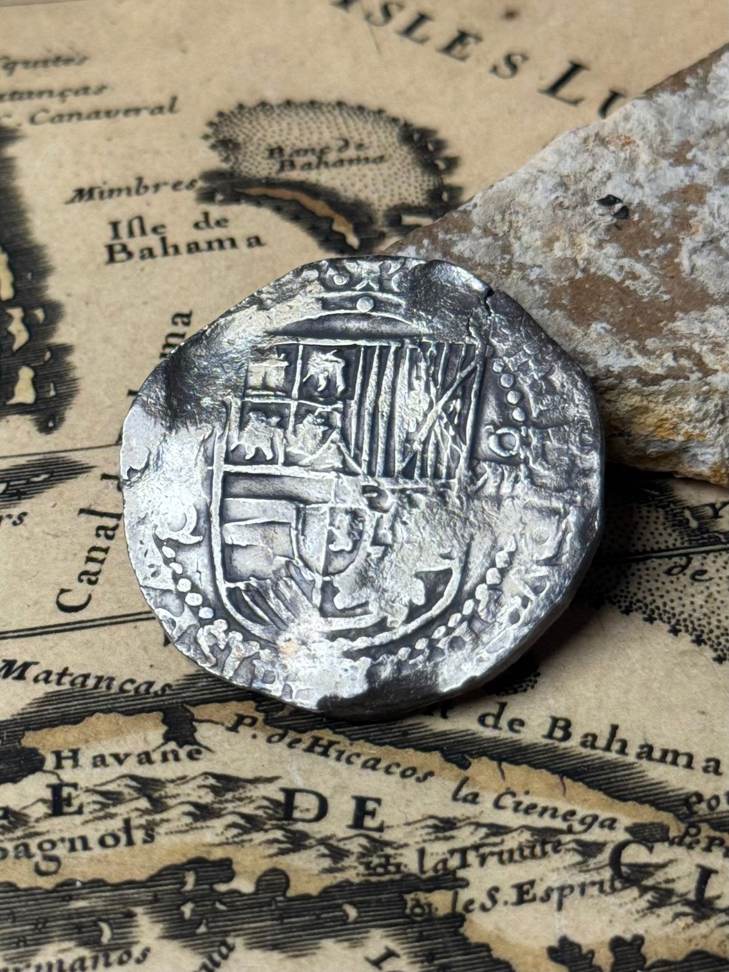 Philip III Spanish 8 reales silver cob showing the crowned Habsburg shield